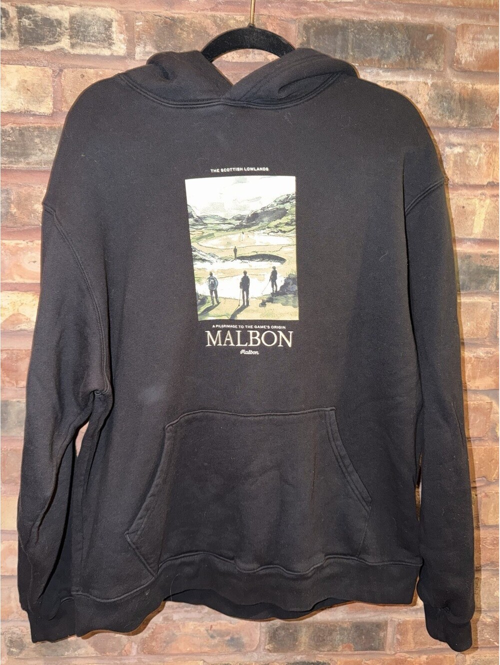 Malbon Men’s Medium Hoodie Bermuda Lowlands Black Graphic Cotton Lifestyle